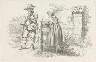 Plæneklipper taler med en pige Studietryk / Etudes gravées (serietitel) af Jacob Ernst Marcus