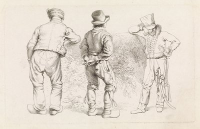 Studieark med tre stående figurer Etudes gravées (serietitel) af Jacob Ernst Marcus