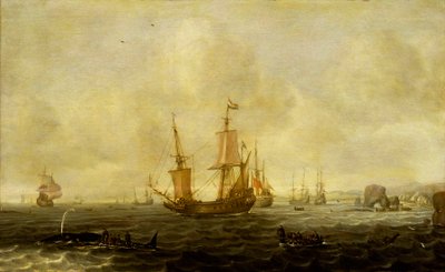 En hollandsk hvalfangstflåde, midten af det 17. århundrede (olie på panel) af Jacob Feyt de Vries