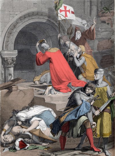 Godefroy de Bouillon (1058-1100) ved Saint-Sepulcre, i 1099 - Godfrey af Bouillon ved Den Hellige Grav af Deininger - af Jacob Friedrich Deininger