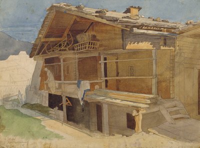 Bondegård under opførelse, 1829 (pen & blæk og wc på papir) af Jacob Gensler
