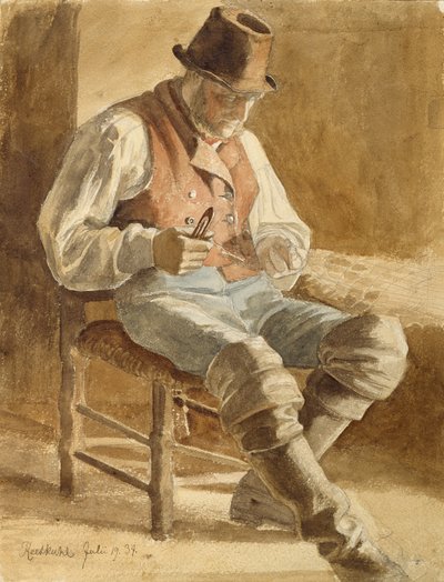 Fisherman Mending a Net, 1834 (blyant og wc på papir) af Jacob Gensler