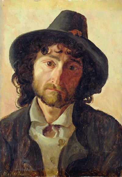 Head of a Man, 1841 (olie på papir lagt om bord) af Jacob Gensler