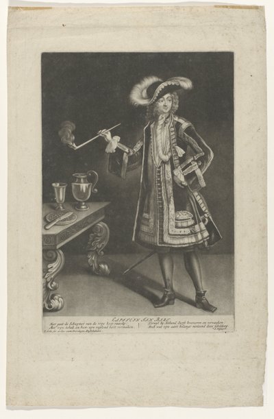 Portrætkaptajn Jan Bart, stående med pibe Kaptajn Jan Bart (titel på objekt) af Jacob Gole