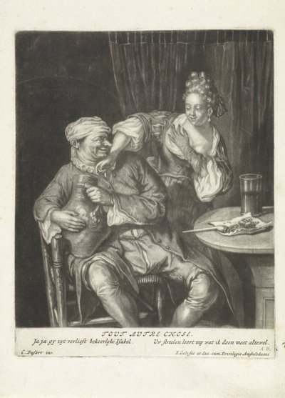 Kvinde og mand med en vinkande Tout Autre Chose (titel på objekt) af Jacob Gole