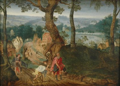 Landskab med Abraham og Isak, midten af det 17. århundrede af Jacob Grimmer