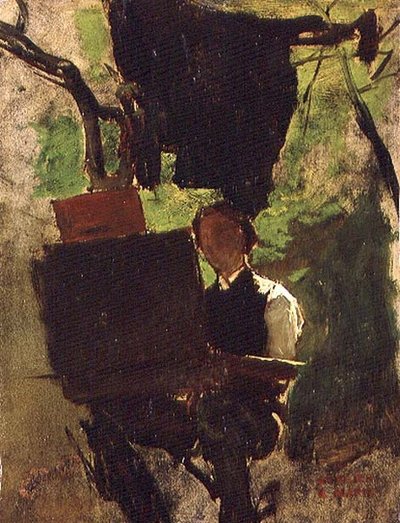 Kunstner på arbejde (olie på papir) af Jacob Henricus or Hendricus Maris