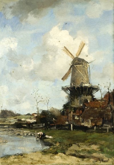 Møllen, hollandsk landskab, ca. 1880 (olie på lærred) af Jacob Henricus or Hendricus Maris