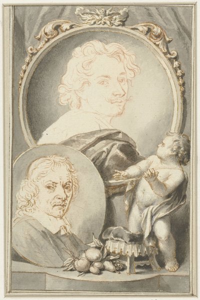 Portrætter af Anton van Dyck og Jacob de Bray af Jacob Houbraken
