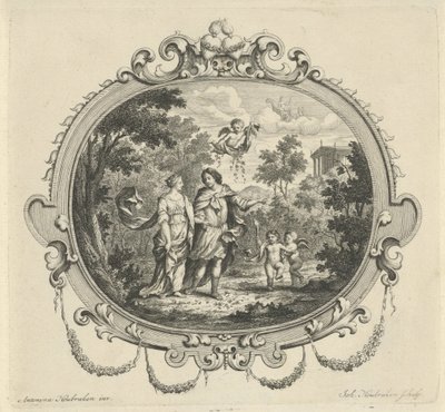 Vandrende par ledsaget af putti af Jacob Houbraken