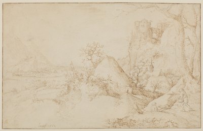 Landskab med to bønder og en hund, ca. 1525-69 af Jacob I Savery