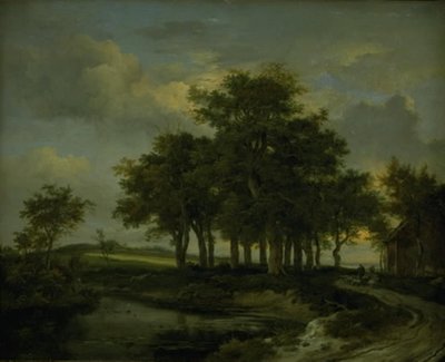Egetræer nær en vej, aften af Jacob van Ruisdael