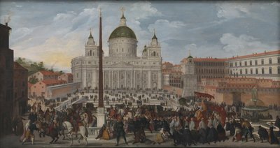 En pavelig procession på Piazza San Pietro i Rom af Jacob Isaacsz. van Swanenburg