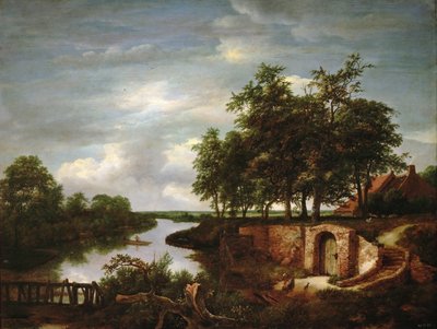 Flodlandskab med kælderindgang - Jacob Isaacksz van Ruisdael (1628/29-1682). olie på træ af Jacob van Ruisdael