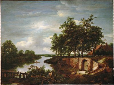 Flodlandskab og indgang til en kælder (maleri på egetræ) af Jacob Isaaksz. or Isaacksz. van Ruisdael