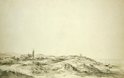 Klitterne ved Wijk aan Zee (sort kridt og grå blæk på papir) af Jacob van Ruisdael