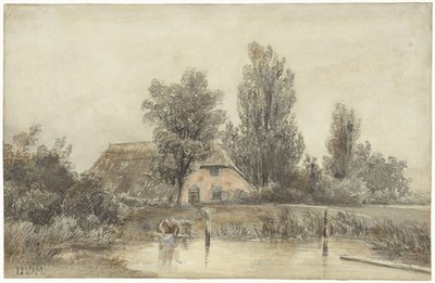 Gård og en voksende kvinde af Jacob Jan van der Maaten