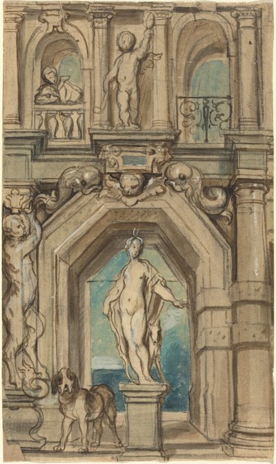 Design til en vægdekoration [recto] af Jacob Jordaens