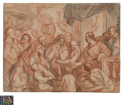 Hollandsk: Kristus og ægteskabsbrydersken, forberedende skitse, bagside: Kristi tilfangetagelse af Jacob Jordaens