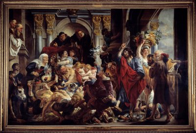 Jesus jagter købmænd fra templet Maleri af Jacob Jordaens (1593-1678) 1600-tallet søn. 2,88 x 4,36 m. . af Jacob Jordaens
