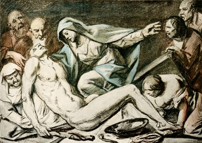 Kristi klagesang (akvarel, rødkridt) af Jacob Jordaens