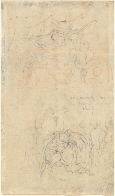 Ark med studier med den berusede pande og nymfer [verso] af Jacob Jordaens