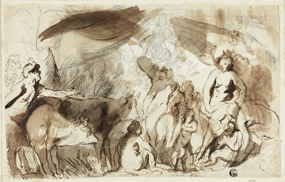 Studie for Sine Bacchus og Cerere Friget Venus (recto); Familie af Darius før Alexander (verso) af Jacob Jordaens