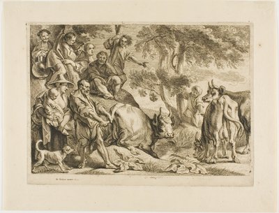 Mesteren trækker koen ud af grøften ved halen af Jacob Jordaens