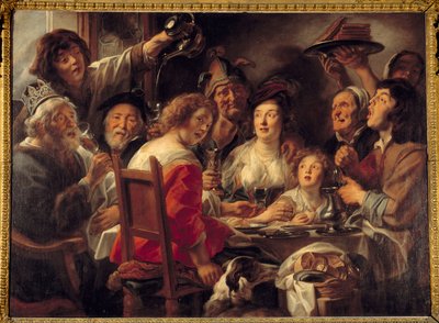 Kongen drikker eller lodtrækningen af åbenbaringens feve Maleri af Jacob Jordaens (1593-1678) (ec.flam.) 1600-tallet søn. 1,52x2,04 m af Jacob Jordaens