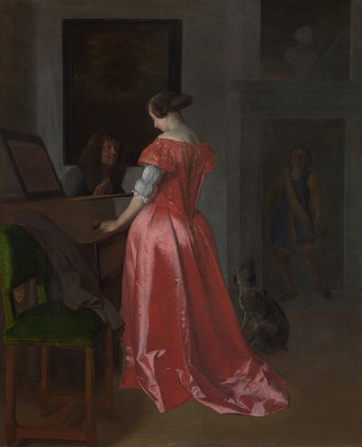 En kvinde stående ved en cembalo, ca 1675 af Jacob Lucasz. Ochtervelt