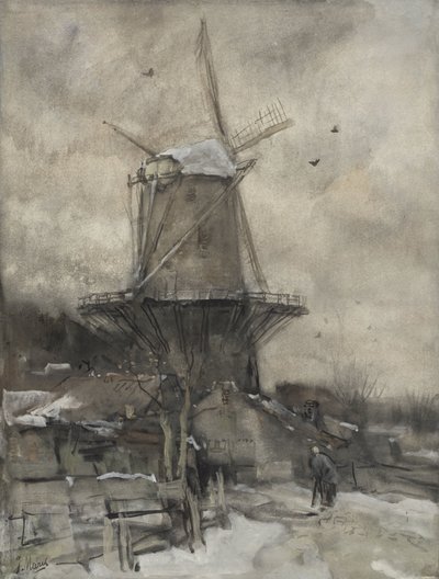 En vindmølle om vinteren af Jacob Maris