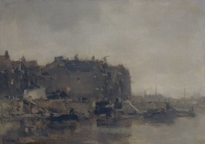 Huse på Prins Hendrikkade, Amsterdam, på en tåget dag af Jacob Maris