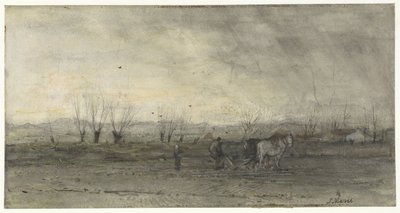 Landskab med en pløjebonde af Jacob Maris