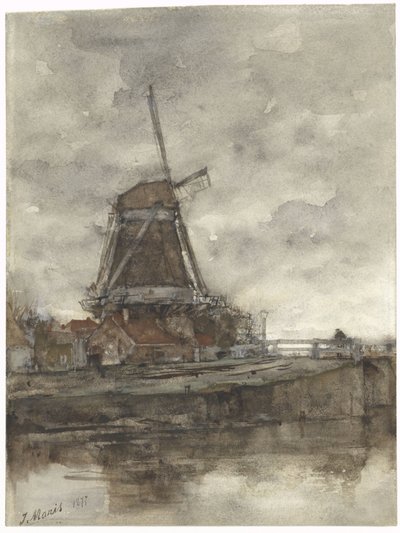 Vindmølle og broen ved Noord-West-Buitensingel i Haag af Jacob Maris