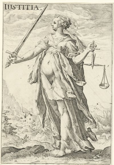 Retfærdighed (Justitia) Iustitia (titel på objekt) af Jacob Matham (attributed to)