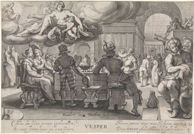 Aften (vesper) Vesper (titel på objekt) De fire gange på dagen (serietitel) af Jacob Matham