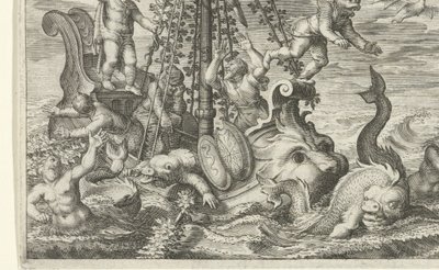 Bacchus forvandler sine fanger til delfiner af Jacob Matham