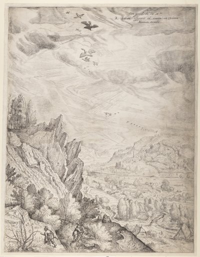 Bøhmisk landskab med par og jægere (højre plade) af Jacob Matham