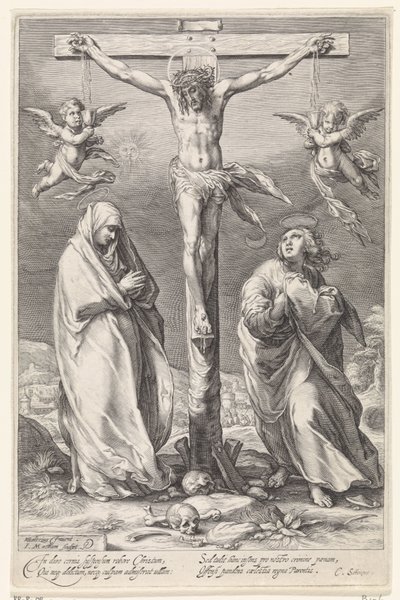 Kristus på korset, med Johannes og Maria af Jacob Matham
