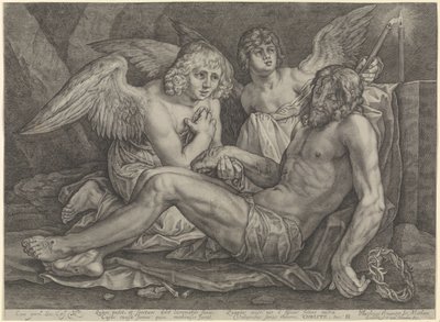 Kristus i graven med to engle af Jacob Matham