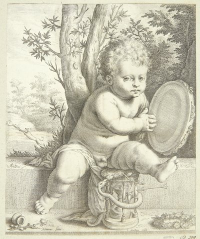 Et barn, der spiller tamburin af Jacob Matham