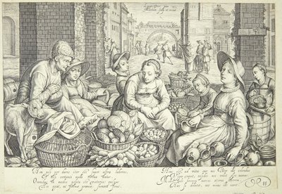 Markedsscene i en by af Jacob Matham