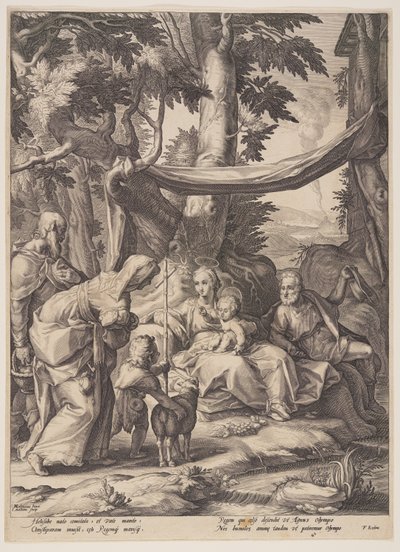 Den hellige familie med de hellige Elizabeth, Zacharias og Johannes af Jacob Matham