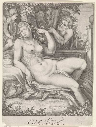 Venus spioneret af en satyr Venus (titel på objekt) af Jacob Matham