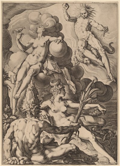 De fire elementer af Jacob Matham after Hendrik Goltzius
