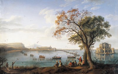 Hundejagt ved Fusano-søen (olie på lærred) af Jacob Philippe Hackert