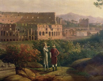 Johann Wolfgang von Goethe (1749-1832) på besøg i Colosseum i Rom, ca. 1790 af Jacob Philippe Hackert