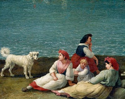 Bønder i Barletta, Italien - (bondekvinder fra Barletta) Detaljemaleri af Jacob Philipp Hackert dit Hackert d