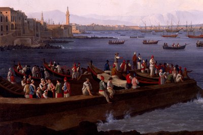 Napoli-bugten nær Santa Lucia, der viser flådeflåderne, der vender tilbage fra Algier af Jacob Philippe Hackert