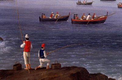 Napoli-bugten nær Santa Lucia, der viser flådeflåderne, der vender tilbage fra Algier af Jacob Philippe Hackert